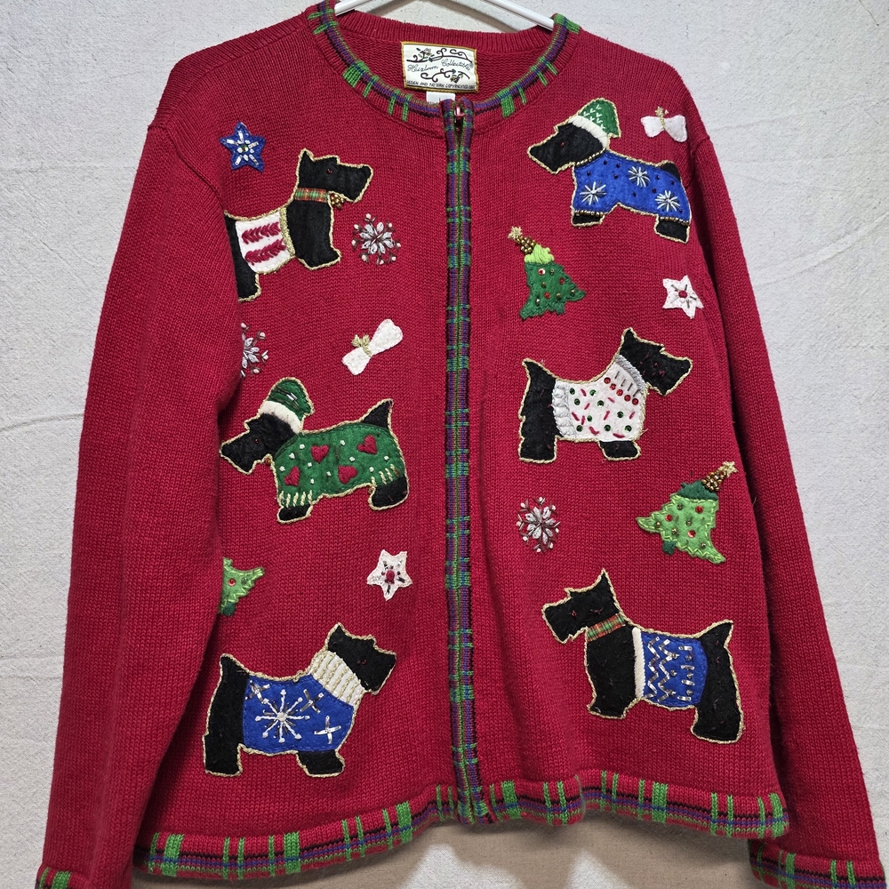 Heirloom Collectibles Vintage Scottie Dog Christmas Sweater Full-Zip Jacket